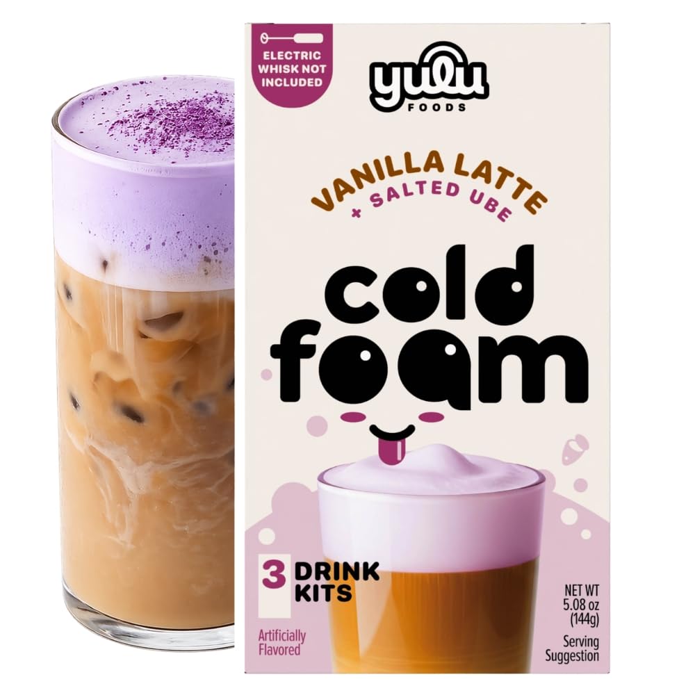 Yulu Instant Cold Foam Latte Kit, Vanilla Latte with Salted Ube Cold Foam, Café-Style Instant Coffee Drink Mix, Includes Latte & Cold Foam Powder Packets, Easy Iced Coffee Kit, 3 Drink Sets (Salted Ube)