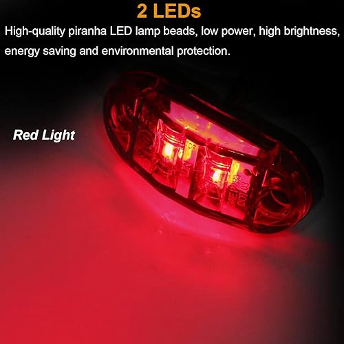 Miniatura 4 de Tnisesm 10 luces de marcador de remolque impermeables ámbar+rojo de 2.5 pulgadas, 2 diodos, luz de marcador lateral de remolque LED de 2 diodos,