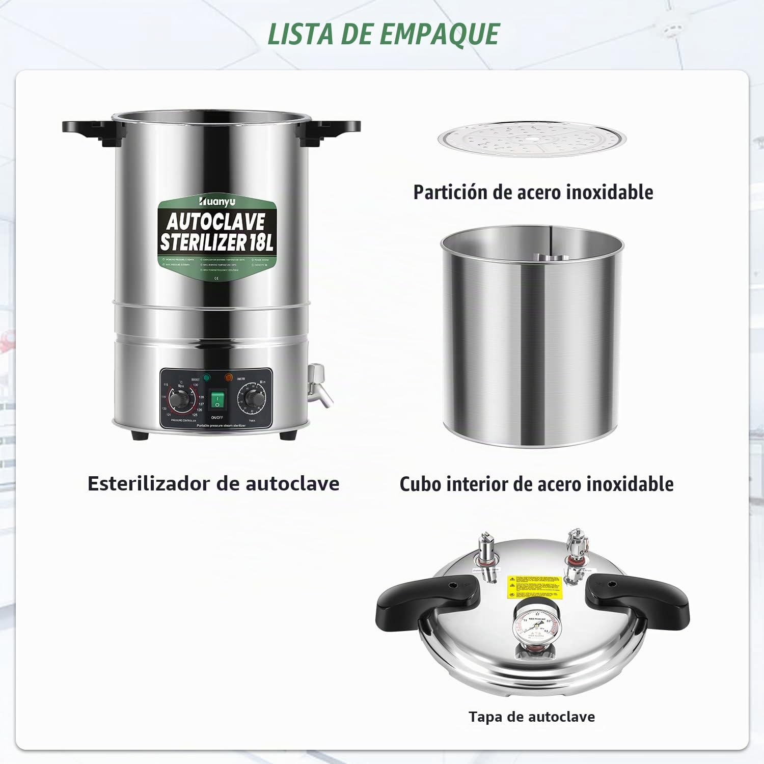 Huanyu Esterilizador Autoclave 18L Autoclave eléctrico de laboratorio ajustable en temperatura y tiempo Diseño de apertura rápida Esterilizador de vapor de alta presión para laboratorios Universidades
