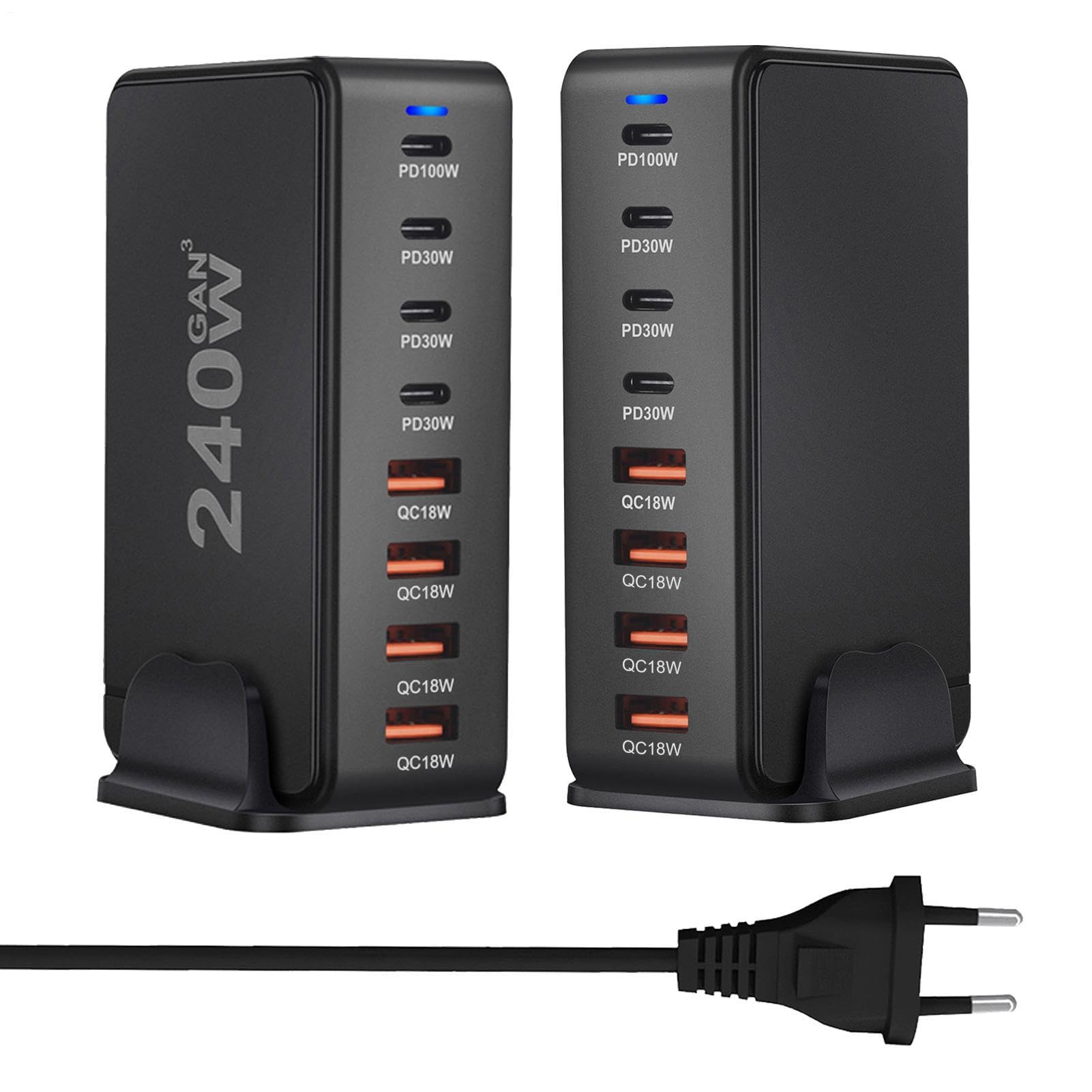 Fuente de alimentación USB C,Enchufe rápido Compacto de Carga rápida Tipo | C de 8 Puertos y 8 Puertos | Cargador USB C para Viajes, Oficina en casa