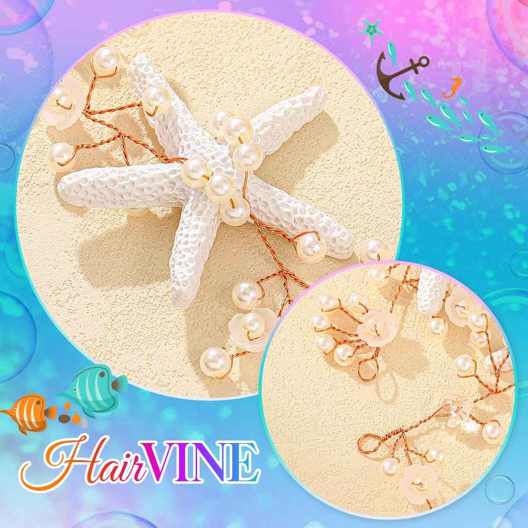 Atigy Starfish Wedding Hair Vine Silver Pearl Bridal Headpiece Mermaid Beach Hair Accessories for Women (Rose gold, One Size) - Image 4