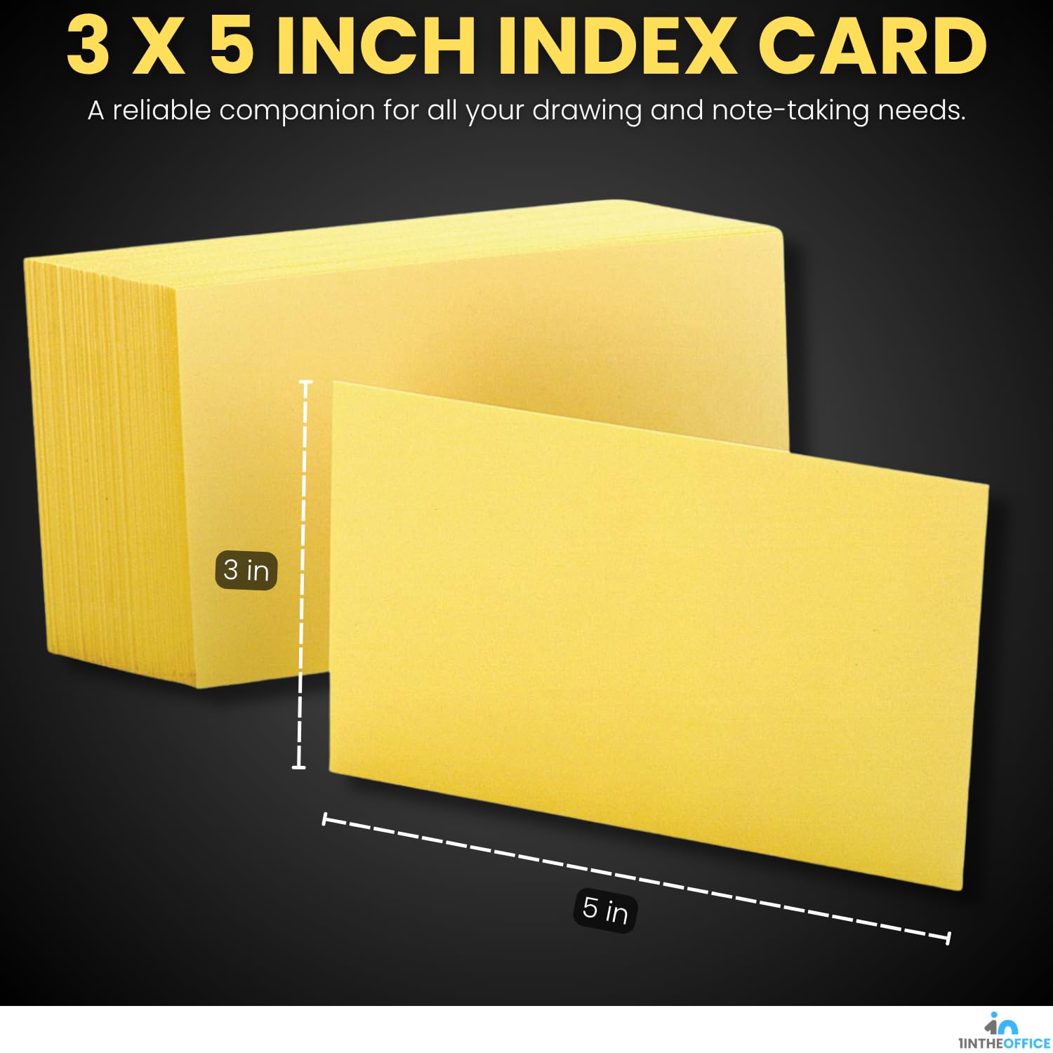 1InTheOffice Tarjetas de índice amarillo canario sin rayas de 3 x 5 pulgadas, tarjetas de índice en blanco, 3 x 5 pulgadas, paquete de 300