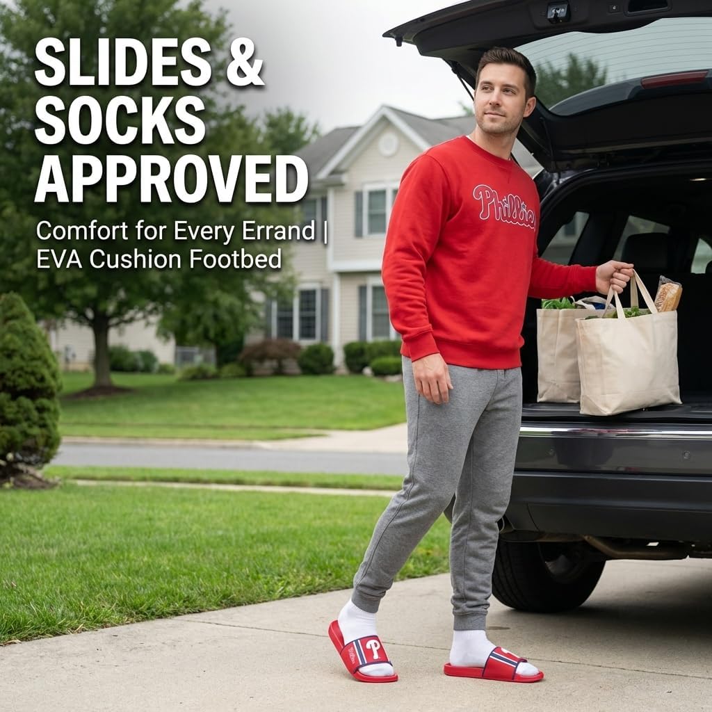 FOCO Philadelphia Phillies Slides for Men MLB Molded EVA Foam Sandals | Water Resistant, Officially Licensed