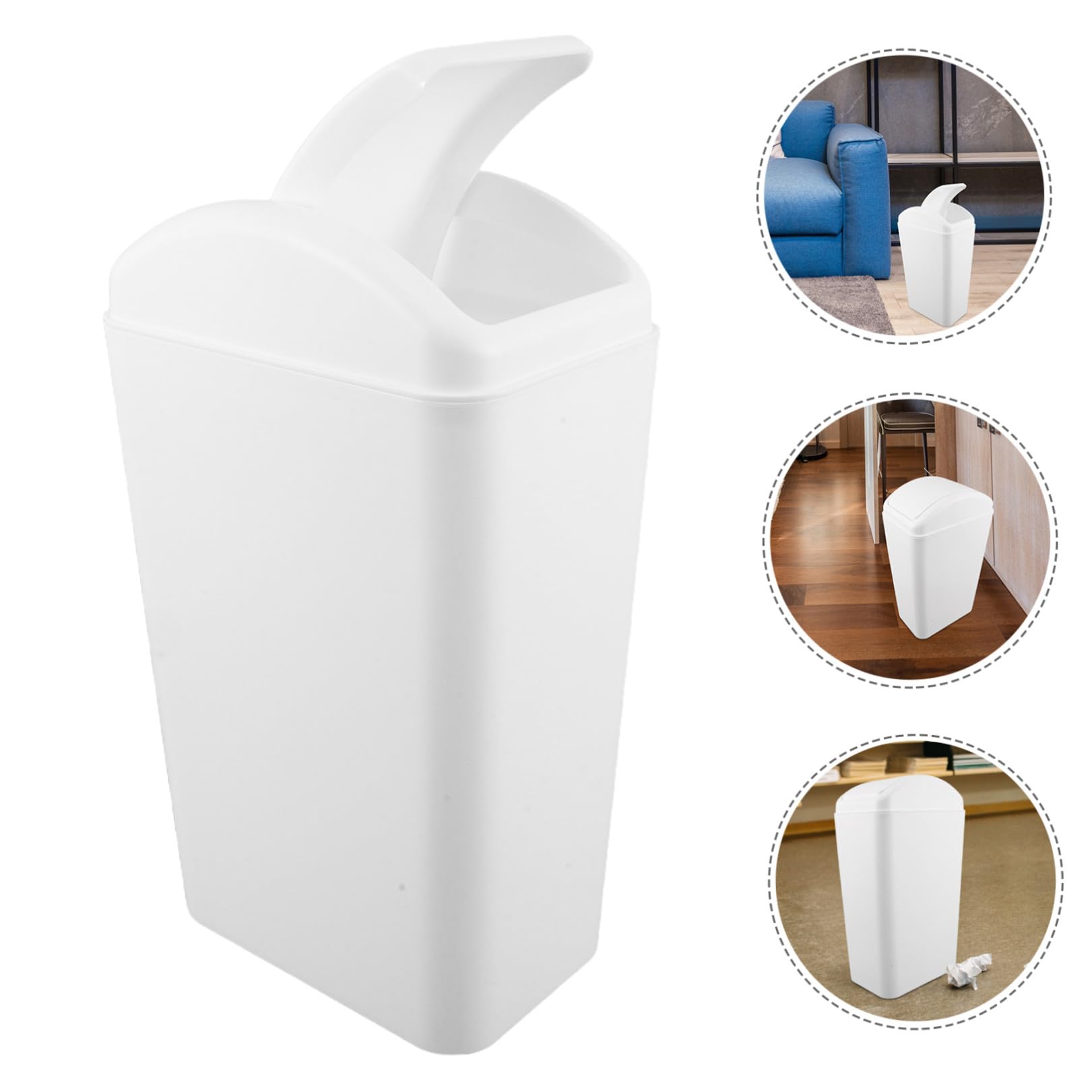 EXCEART Cubo con Gran Capacidad con Tapa Abatible de Basura de Plástico Blanco y Diseño Estrecho y Mecanismo Oscilante que Minimiza Olores para Cocina, Baño y Dormitorio