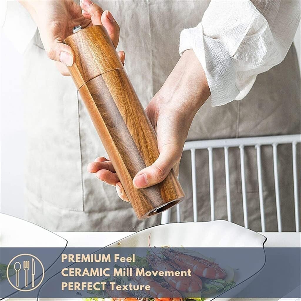 Wooden Salt and Pepper Grinders Set - Manual Acacia Wood Mills for Sea Salt, Pepper, and Seasonings - Elegant Tableware