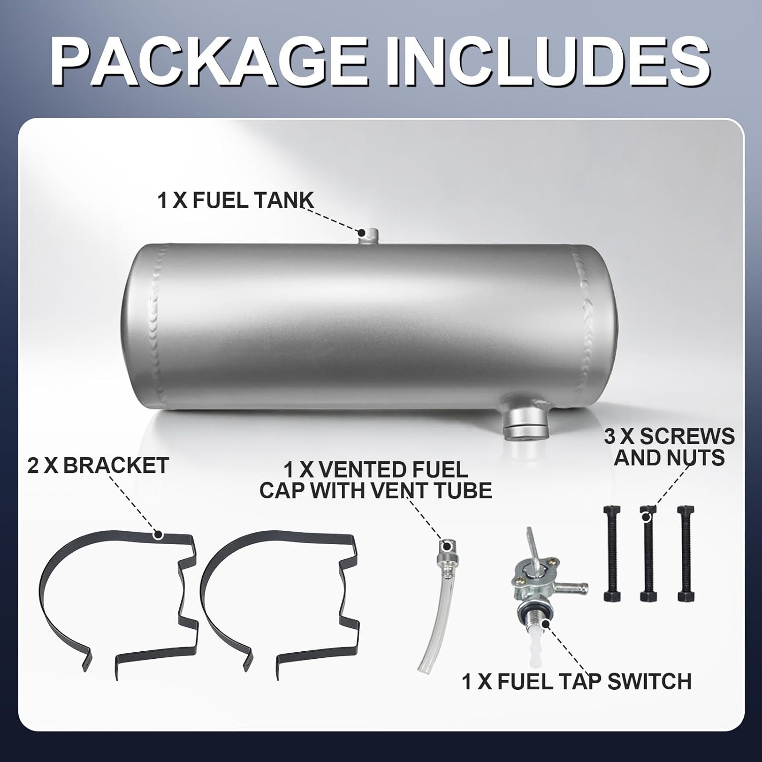 2 Gallon Minibike Gas Tank Fuel Tank Aluminum Cylinder 6 x 18" Center Fill minibike gas fuel tank For Golf Cart ,Motorcycle ,Dune Buggy ,mini bike ,go kart-Silver