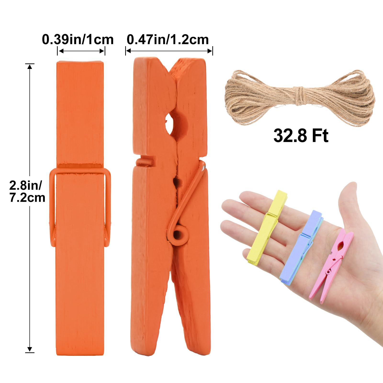 jijAcraft 7.2CM Colourful Wooden Pegs 50PCS: Rainbow Color Clothes Pegs for Washing Line Wooden Washing Peg - Image 2