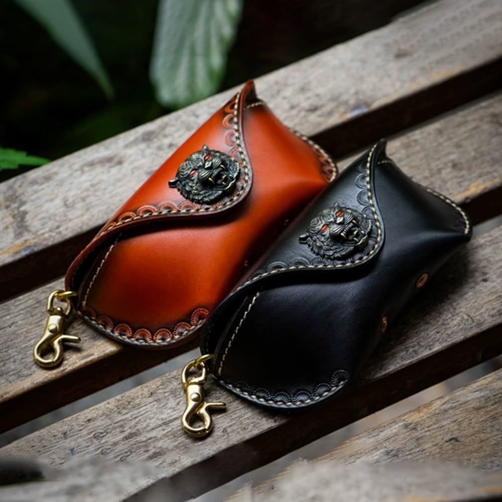 Skórzane etui na okulary w stylu retro, przenośne etui na okulary, skórzane, odporne na nacisk, poziome etui na okulary ochronne, etui podróżne na okulary przeciwsłoneczne (Grey : A, Size : S)