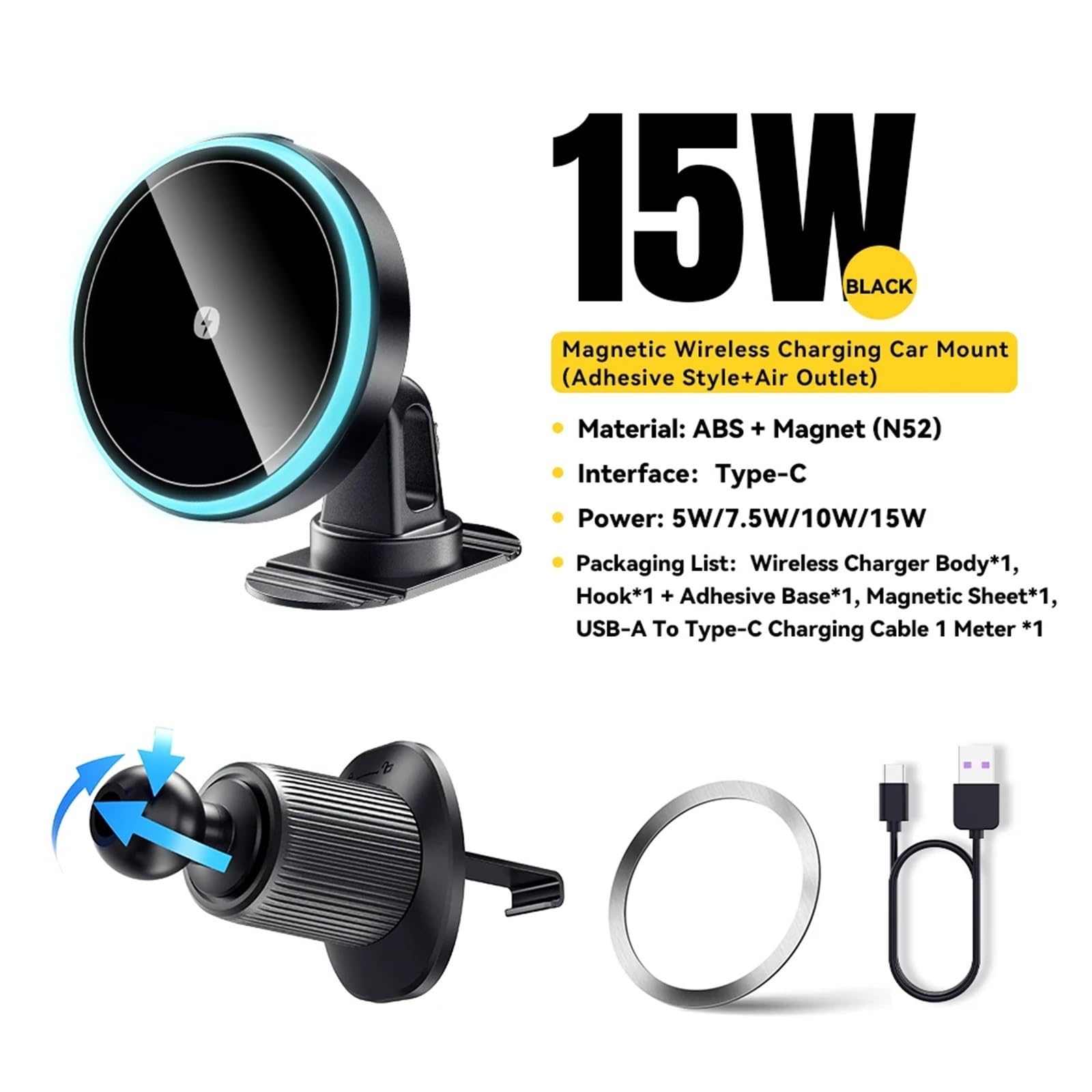 Magnetyczny uchwyt samochodowy na telefon 15 W bezprzewodowa ładowarka do iPhone'a 15 14 13 Pro Max Uchwyt samochodowy do ładowarki(Combination Model)