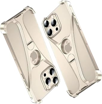 Kickstand Case for iPhone 16 Pro Max/16 Pro/16, Compatible with MagSafe Sleek Minimalist Ultra-Thin Lightweight Metal Frameless Hollow Bikini Design Aluminum Case Desert Titanium, 16