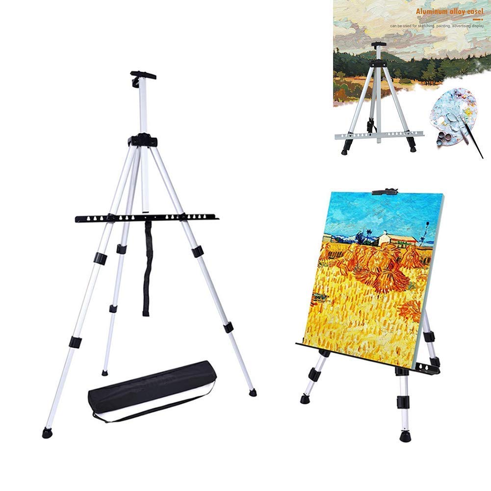 Caballete plegable de aluminio para carteles, trípode artístico de metal, caballete para artistas de 21 "a 66" de altura ajustable con estuche de transporte para pintura de exhibición de mesa/suelo