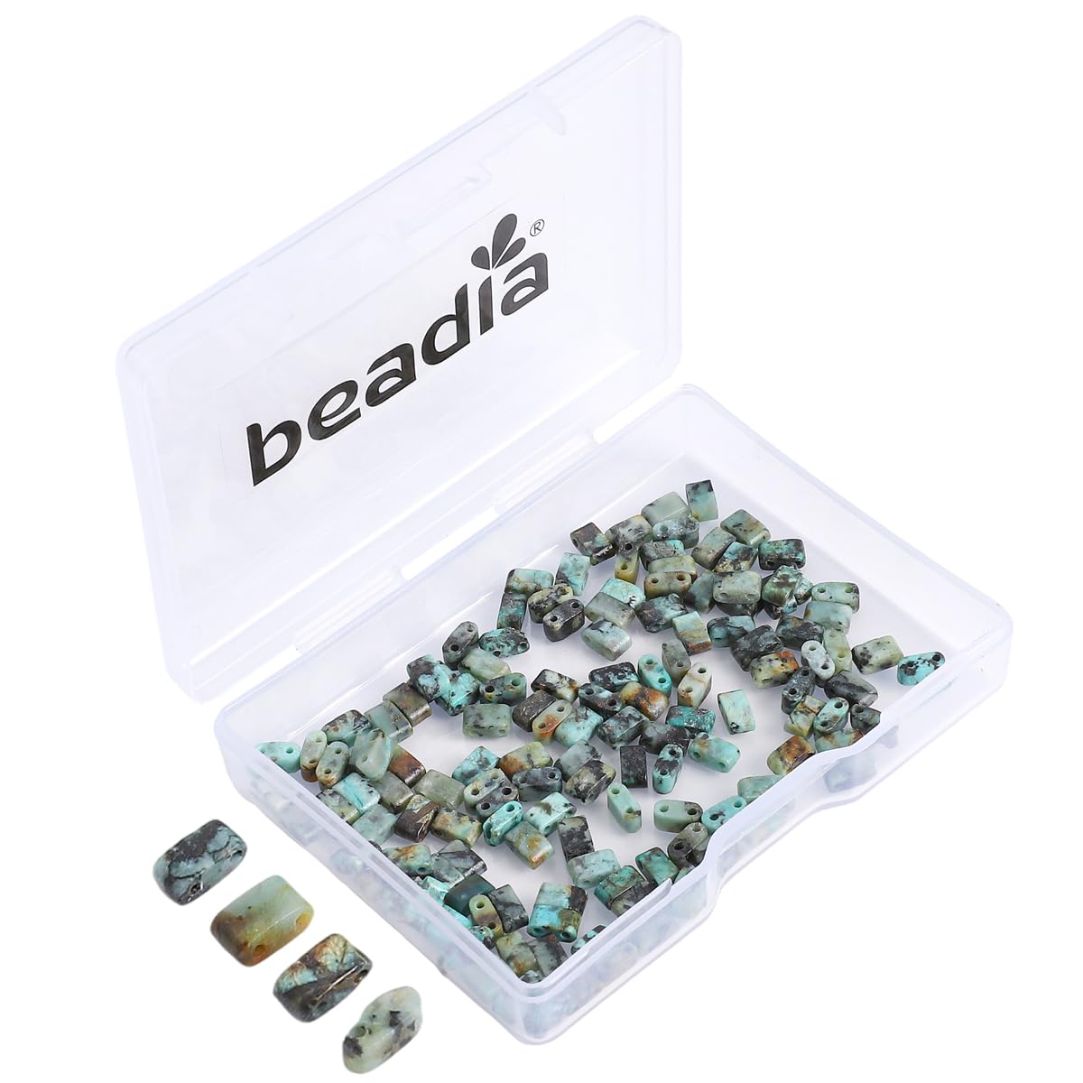 Beadia Natural African Turquoise Stone Tila Beads 5x2mm Rectangle 2-Hole Spacer Beads for DIY Bracelet Earring Making 15"/Strand