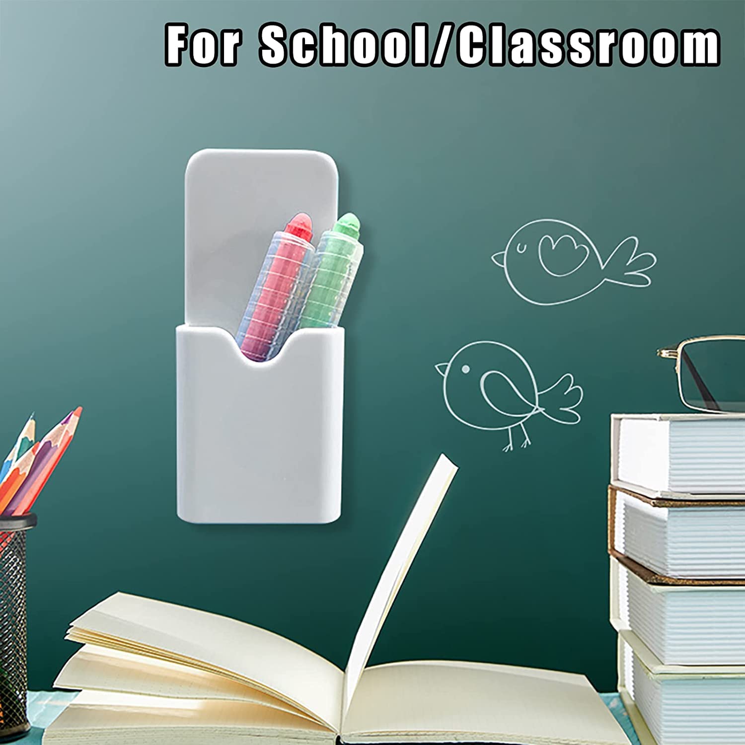 Magnetischer Marker-Halter, Wandhalterung, Marker-Halter, magnetischer Stifthalter für trocken abwischbares Whiteboard, Kühlschrank, weiß, selbstklebender Marker-Halter, Schule, 2 Stück