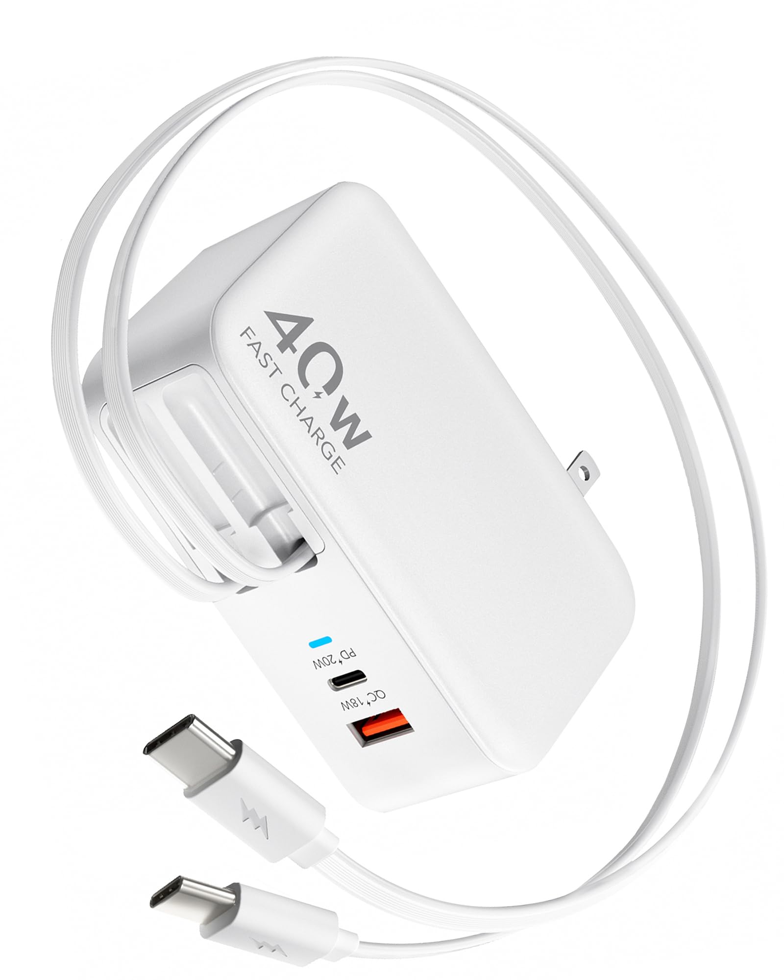 Photo 1 of Retractable USB C Charger Wall Plug with 35.5in/90cm Type C Cables Cords,40W Fast Charging Foldable Block Multi Charger for All Devices for iPhone 17/16/15/14/13/12,iPad,Galaxy,Pixel