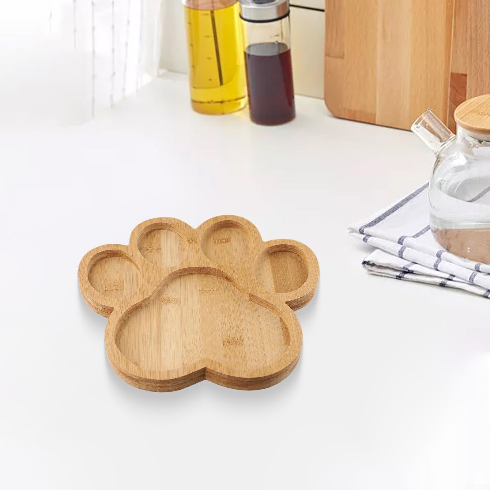 QOXEZY Vassoio da portata in legno naturale a forma di zampa di cane, con 5 scomparti, per organizzare snack, formaggio, frutta, dessert (4)