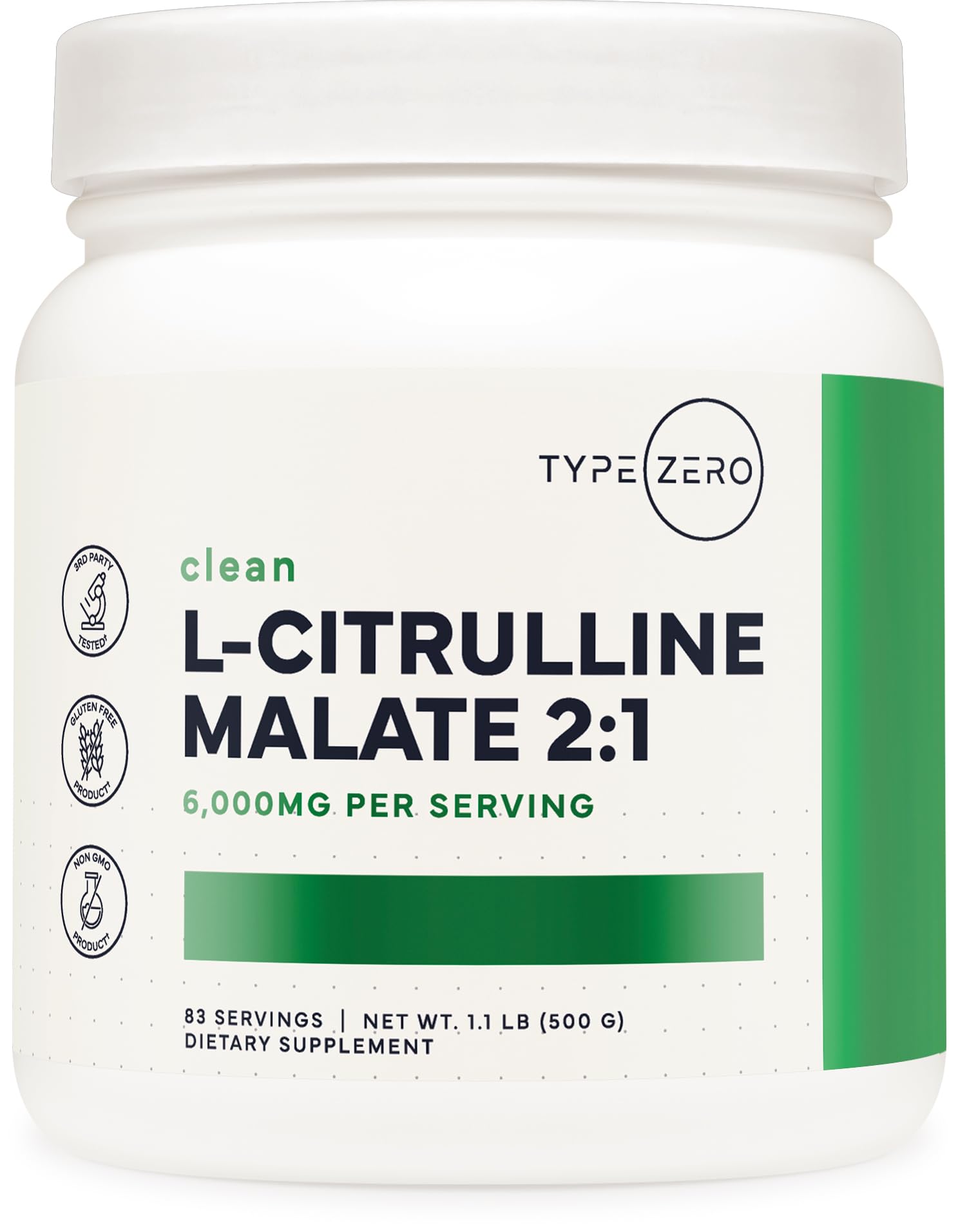 Type Zero Pré-treino de L-Citrulina Malato 2:1 em pó sem sabor 6.000 mg 500 g