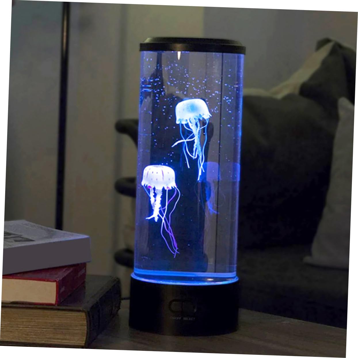 Lámpara de Noche LED de Medusa para Dormitorio Luz Azul Calmante y Cuerpo de Acrílico Cable USB para Decoración y Ambiente Relajante