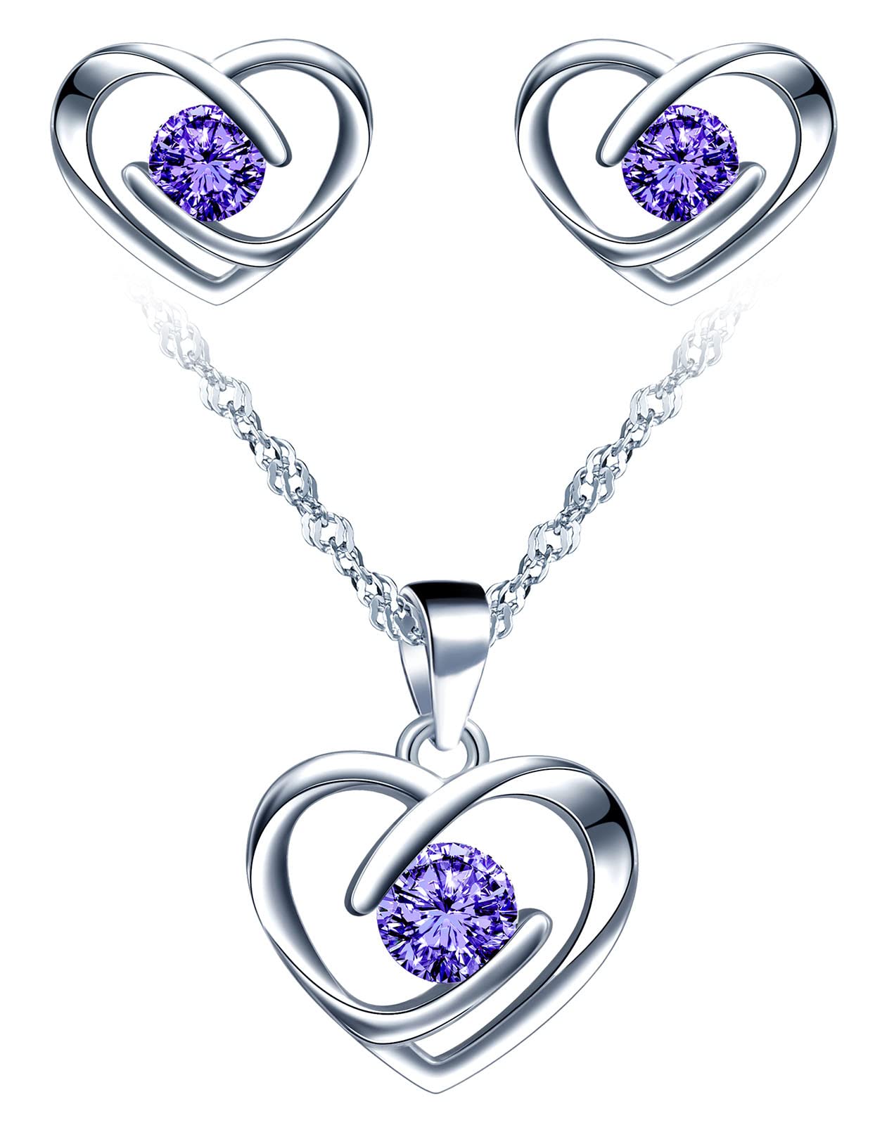 Yumilok-Collar con colgante para mujer S925 Plata de ley Simple Hollow Love Heart Circón Pendientes de botón de plata esterlina Conjunto de combinación de colgante Moderno y hermoso(Azul)