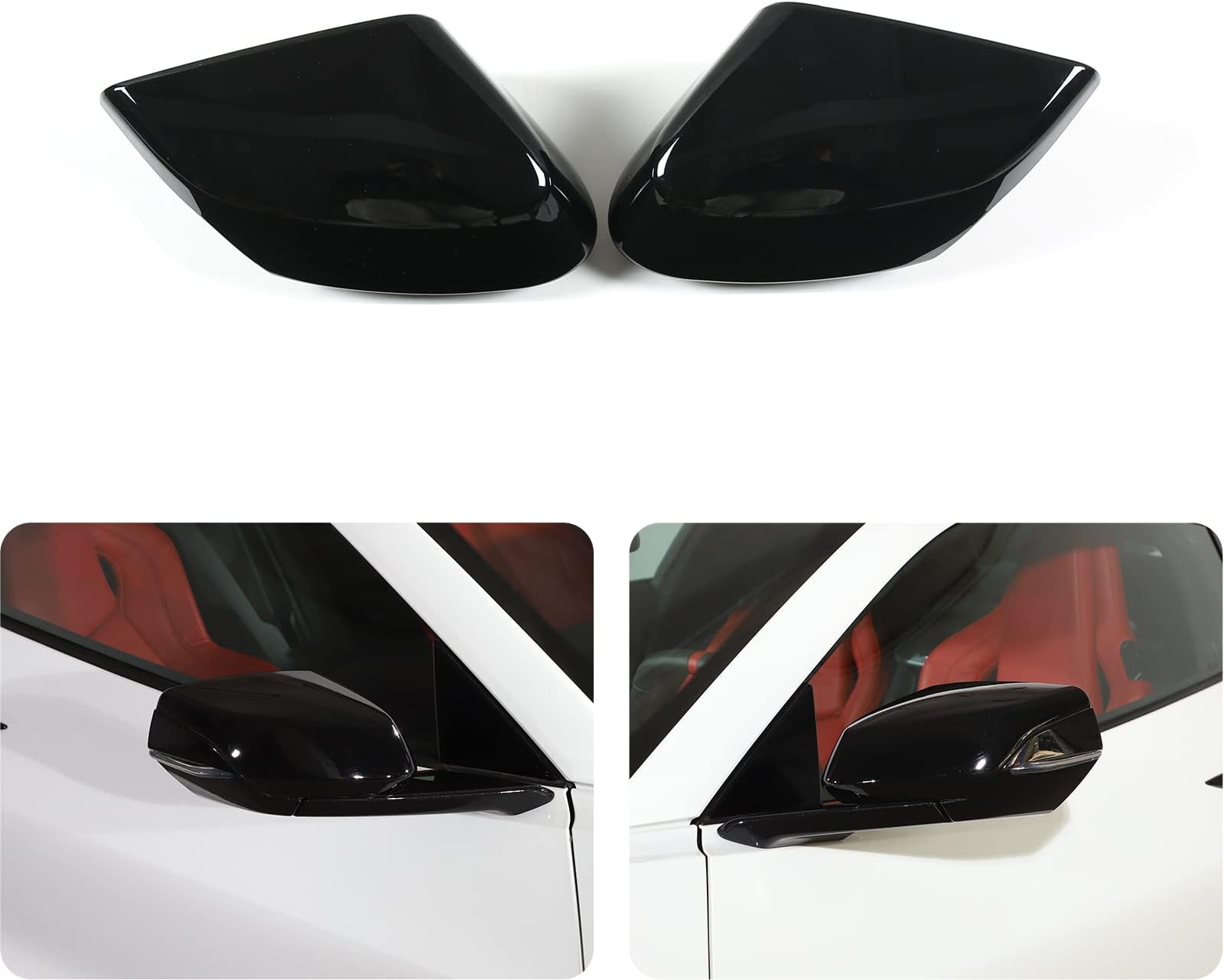 Car Rear View Mirror Cover Trim Compatible with Corvette C8 Stingray 2020-2023 ABS 2PCS Door Side Mirror Anti-Scratch Protection Cap Cover Trim Accessories (Piano Black)