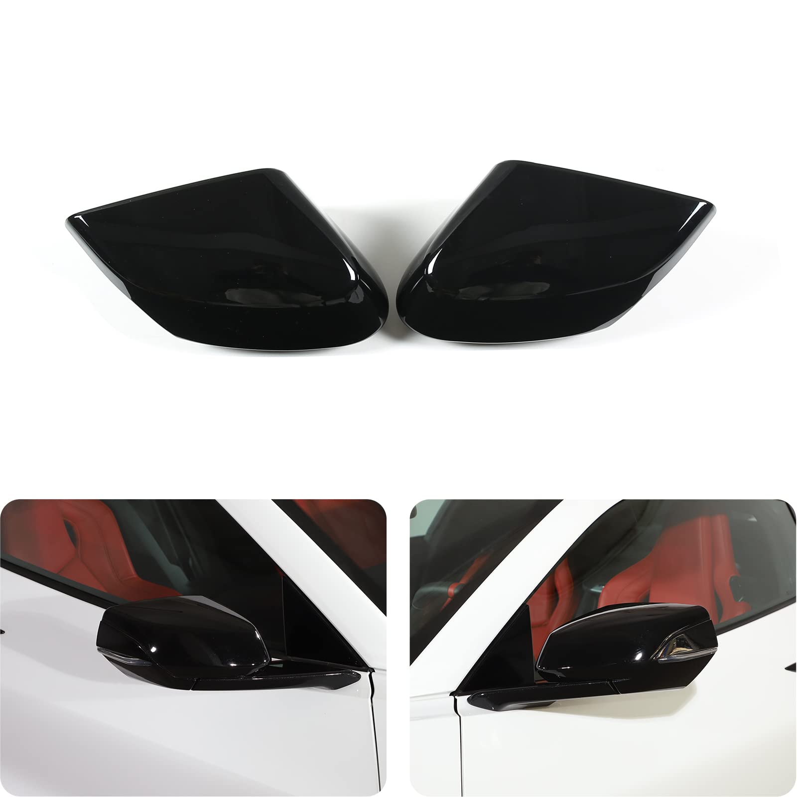 Car Rear View Mirror Cover Trim Compatible with Corvette C8 Stingray 2020-2023 ABS 2PCS Door Side Mirror Anti-Scratch Protection Cap Cover Trim Accessories (Piano Black)