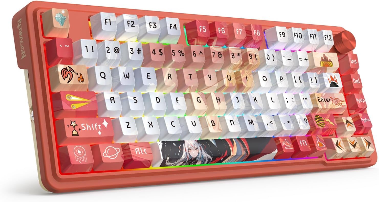 Redragon K673 Pro SE Teclado Gasket RGB 75% 81 Teclas 3 Modos Anime | US Layout Teclado Mecánico Hot Swap 5 Capas Amortiguación Ruido Diseño Anime Iluminación RGB