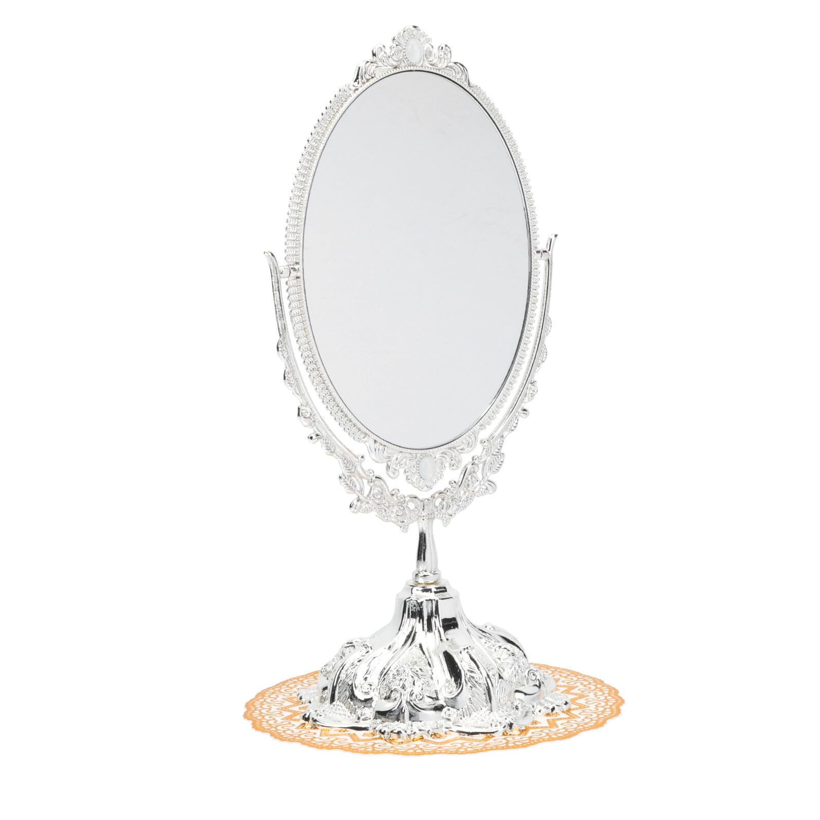 Miroir de maquillage vintage double face en métal argenté de table
