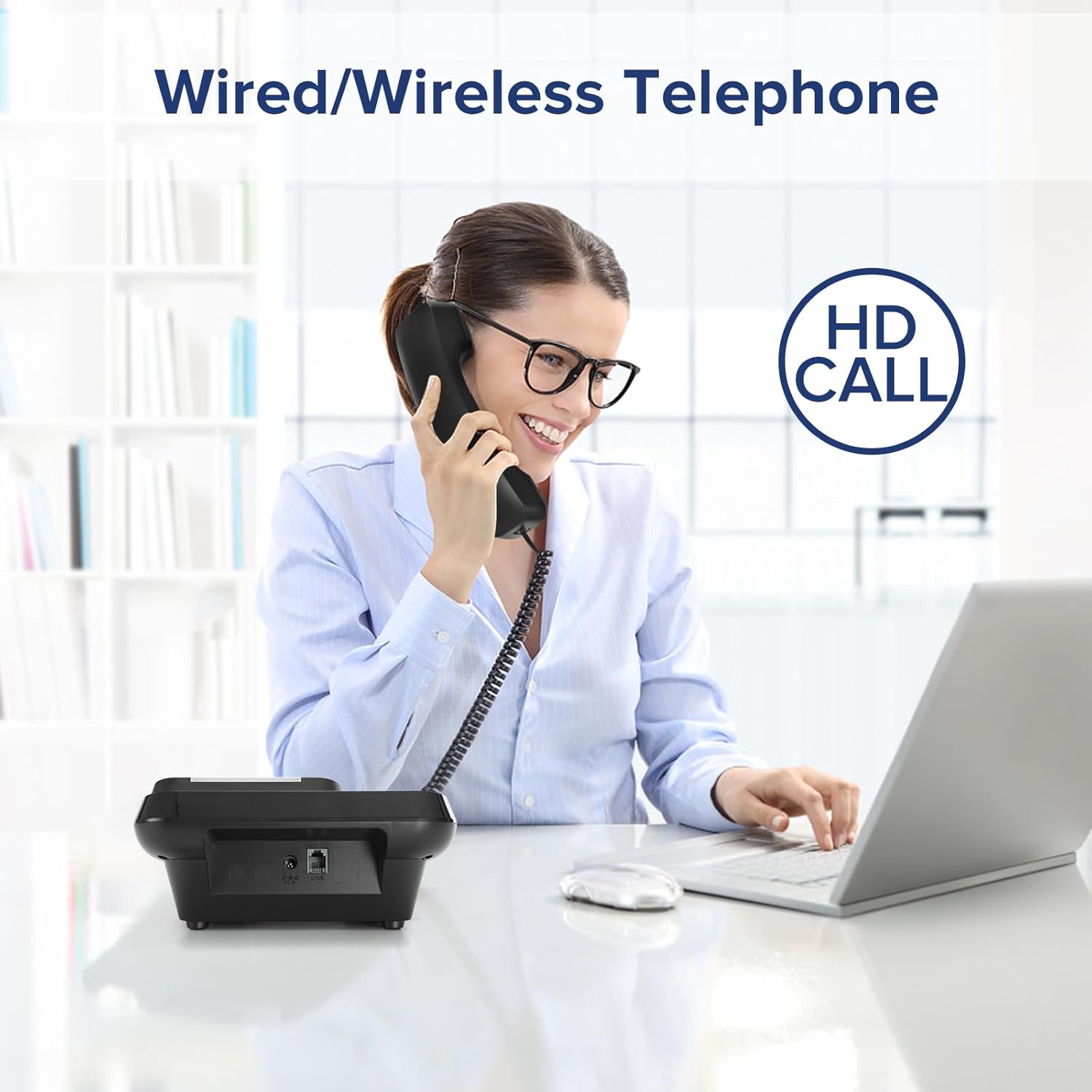 ORNIN D2015 DECT 6.0 Expandable Corded/Cordless Phone System with Answering Machine, Caller ID, Big Buttons, Speakerphone, Audio Assist - Home & Small Business