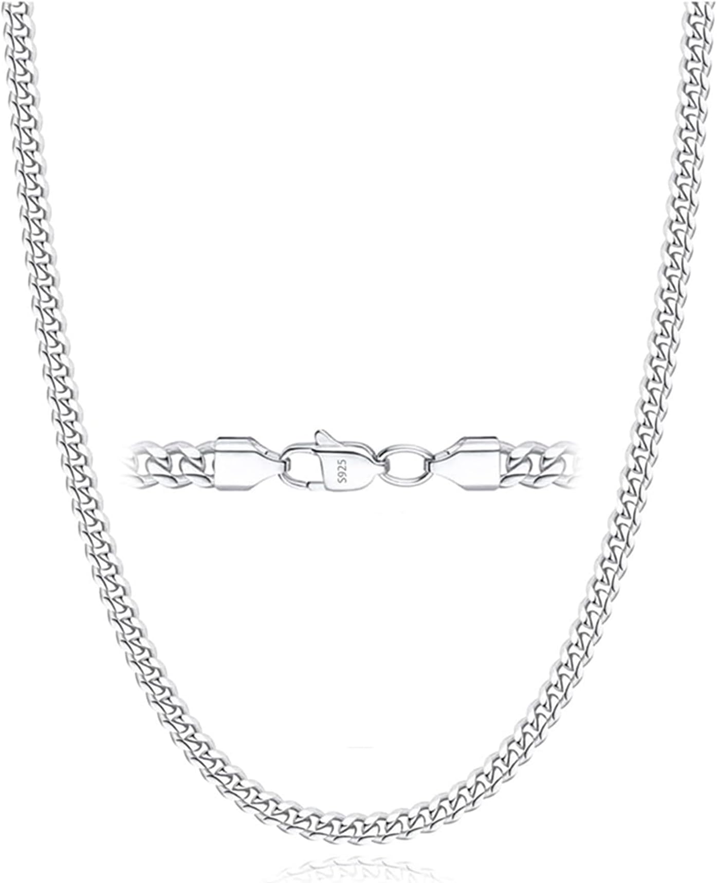 Esrael 925 Solid Sterling Silver 3mm 5mm Cuban Chain Necklace for Men, Sturdy Non-Fading Mens Silver Chain Jewellery Gifts for Men 16/18/20/22/24 Inch