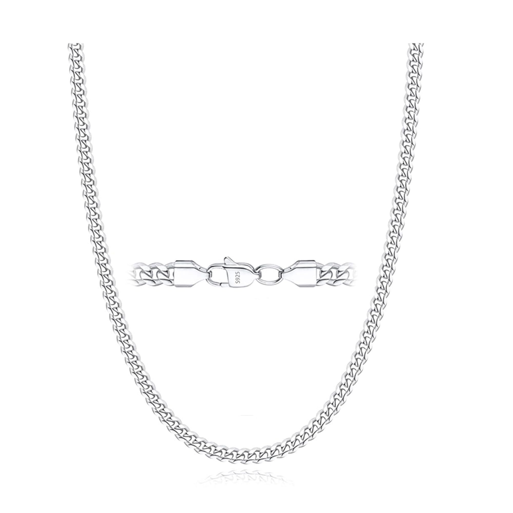 Esrael 925 Solid Sterling Silver 3mm 5mm Cuban Chain Necklace for Men, Sturdy Non-Fading Mens Silver Chain Jewellery Gifts for Men 16/18/20/22/24 Inch
