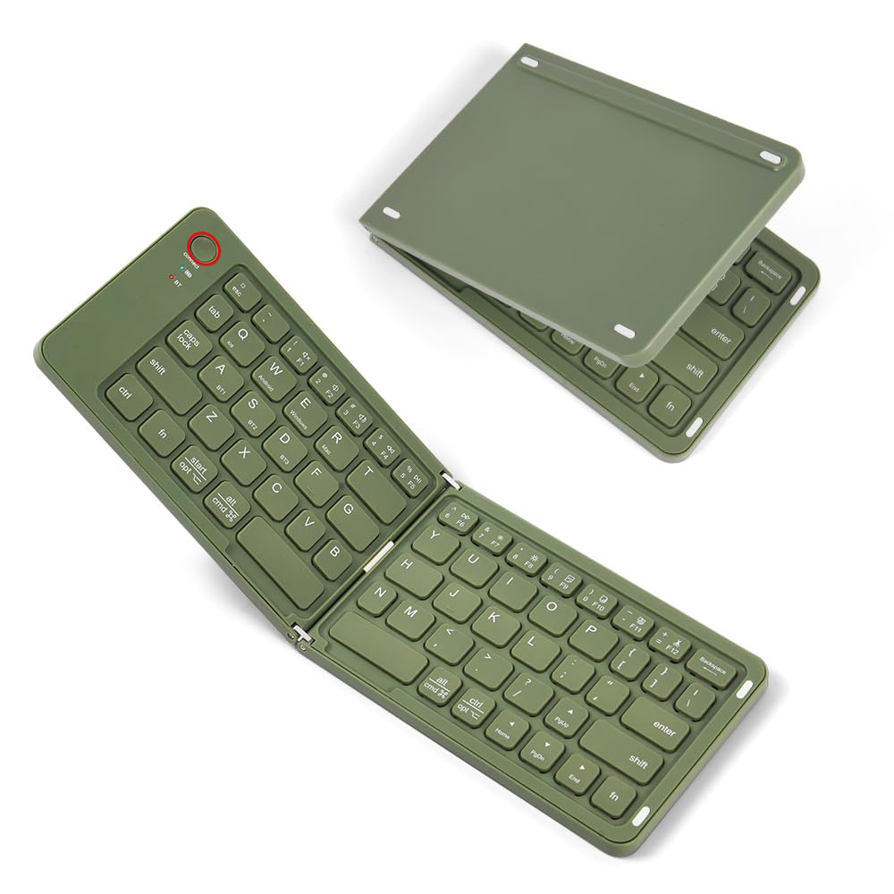 Aolso Faltbare Tastatur Klappbar, Wiederaufladbare kabellose Mini-Tastatur für iOS, Android, Windows, QWERTZ, Tragbare Funktastatur im Taschenformat für iPad, Smartphone, PC, Laptop- Grün