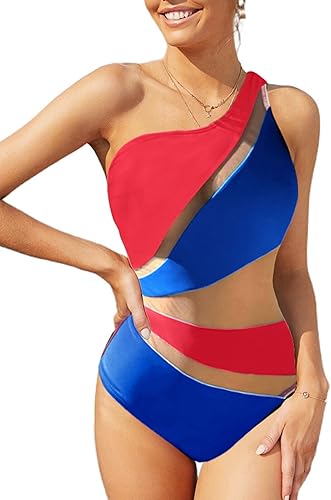 HaiiMeid Traje de baño sexy de una pieza para mujer, traje de baño de malla con un hombro y control de abdomen