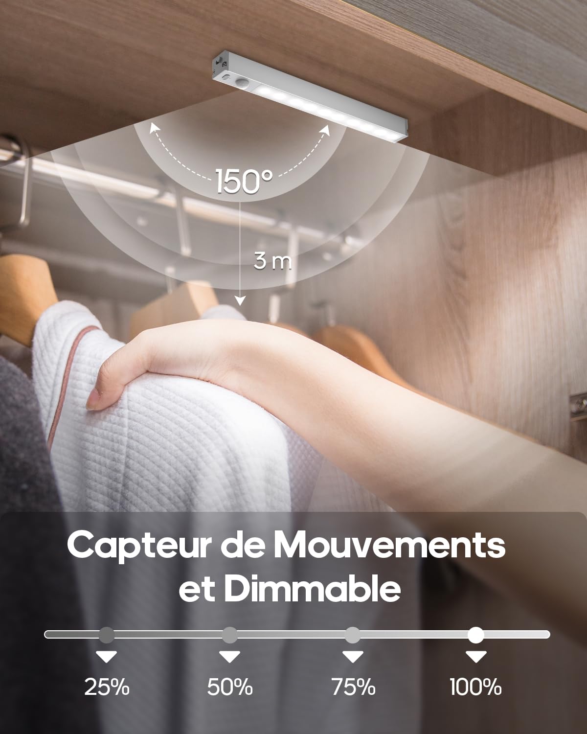 GOODEA Lampe de Placard LED Rechargeable 18cm Sans Fil Avec Station de Chargement, 6 Pcs Réglette LED Lumiere Armoire Détecteur de Mouvement Pour Armoire à Linge, étagère à Livres, Escalier, Couloir