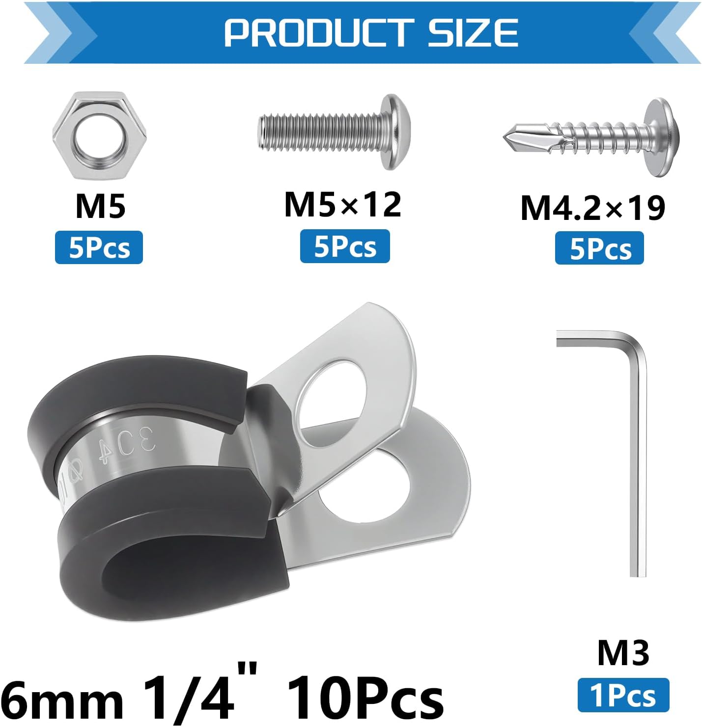 1/4 Inch 304 Stainless Steel Cable Clamps 1/4" Cable Clamp Rubber Coated Wire Clip Pipe Clamp with Screws