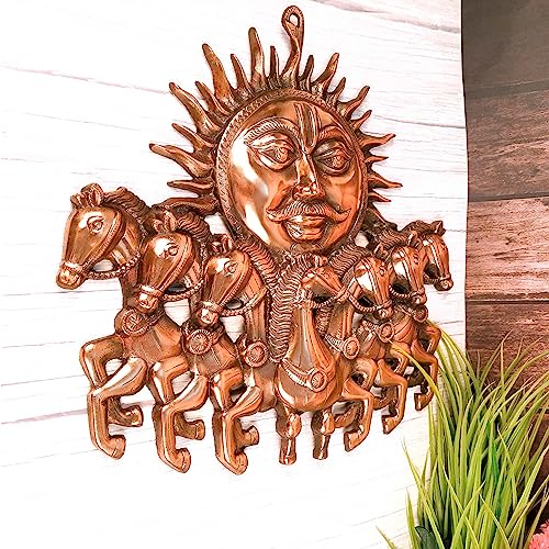 Image of Apka Mart The Online Shop 7 Running Horse With Sun Wall Hanging - For Vastu, Feng Shui, Home, Office, Living Room Wall Decor & Gifts (Metal - Alloy, Color - Copper Shade, Size - 17x17 Inch)