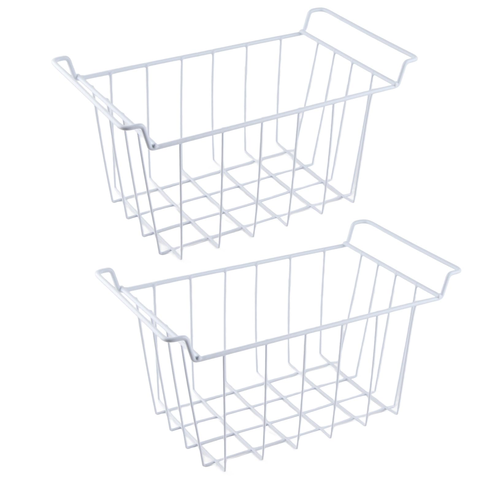Dioche Organisateur de Rangement de Câbles de Congélateur, 2 Paniers de Congélateur Rectangulaires Blancs en Acier Inoxydable Antirouille pour Garde-manger (L 39 cm X L 20 cm X H 20 cm)