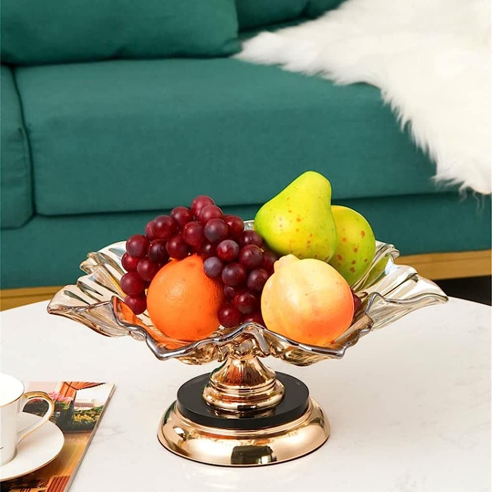 Bols à Fruits Assiettes à Fruits en Verre, Bols et Assiettes à Base en métal de Couleur Unie, Plats à Dessert, Plateaux de Service de Table d'hôtel/a