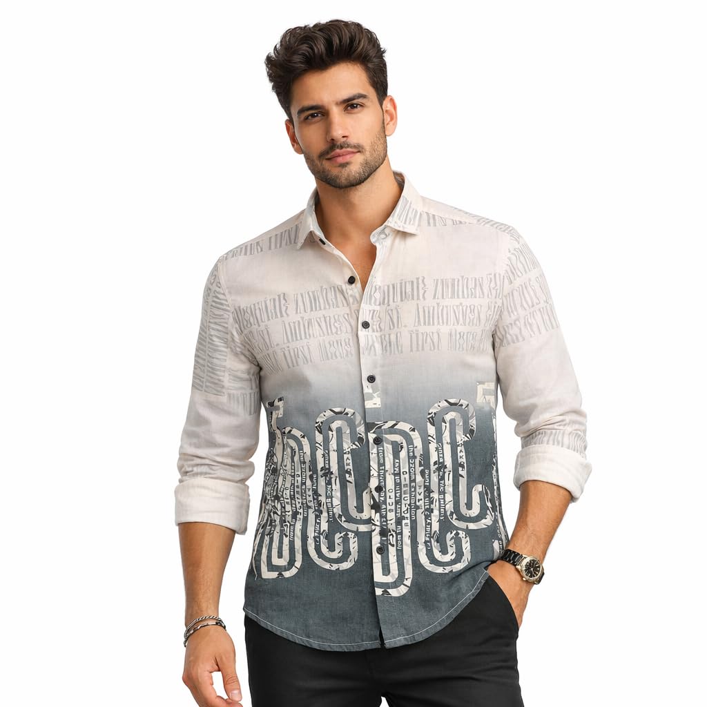 Men’s Linen Cotton Printed Casual Wear | Stylish Gradient Design | Full Sleeve Spread Collar | Regular Fit Summer Beach & Party Outfit-image-8
