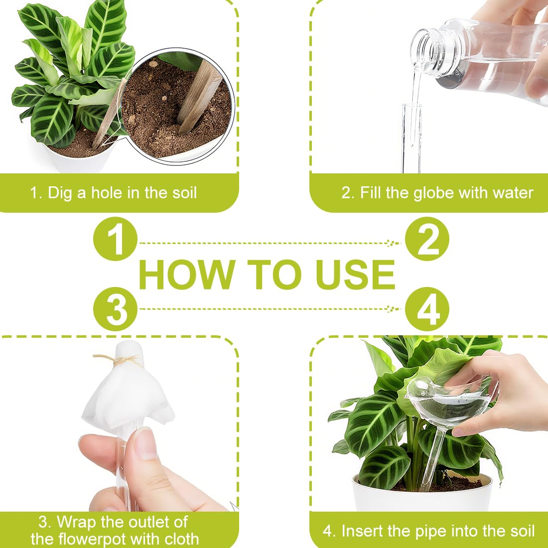 4 Pièces Boules D'Irrigation Automatique pour Plantes, Arrosage Automatique, Système d'Arrosage Goutte à Goutte Transparent pour Plantes D'Intérieur et D'Extérieur, Forme d’oiseau