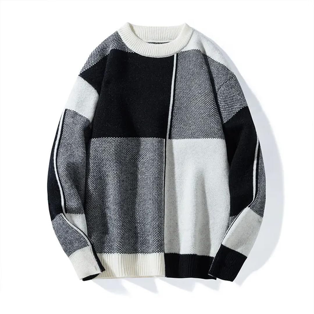 Męski sweter na co dzień ciepły sweter z dzianiny patchworkowy sweter z dzianiny luźny sweter