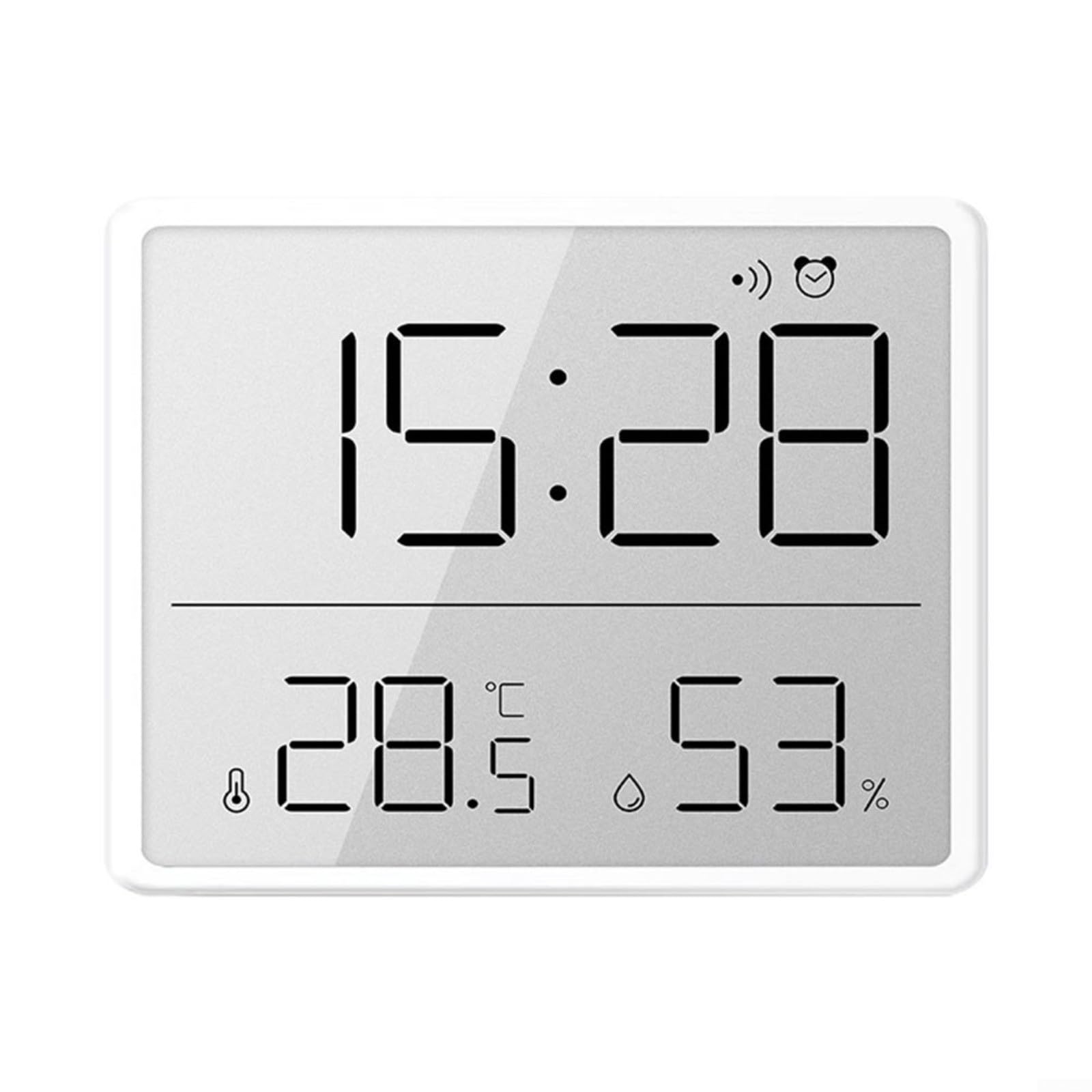 Thermomètre-hygromètre numérique avec horloge, grand écran, aspiration magnétique 9,3 x 7,3 x 1,5 cm blanc