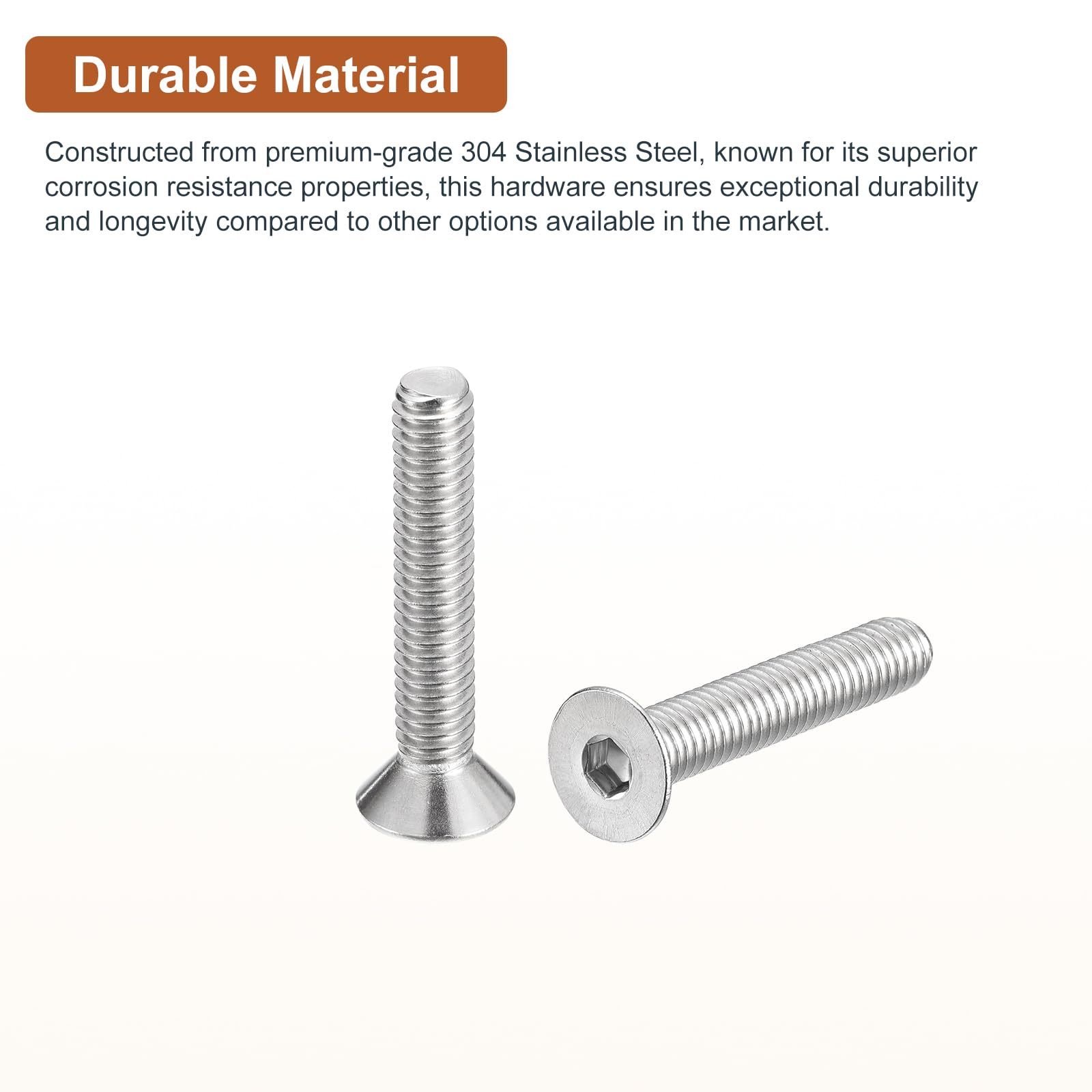 DTGN 5/16-18 x 1-3/4" Flat Head Socket Cap Screws, 10 Pack 304 Stainless Steel Hex Socket Flat Head Screws, Full Thread - Image 3