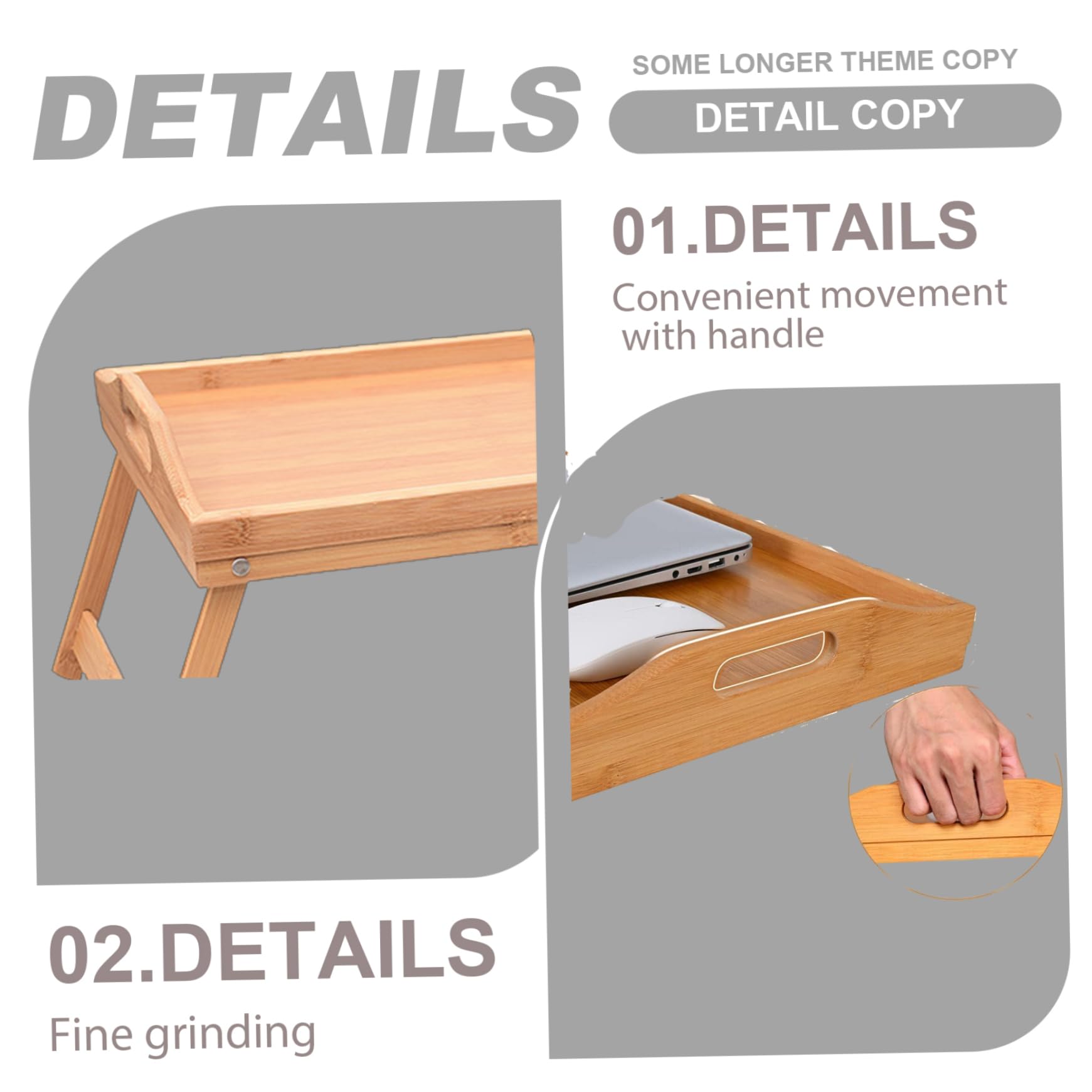 Tragbares Bambus-Bett-Tablett – 50 x 30 x 6,6 cm, faltbar, mit Griff, ideal zum Essen kleiner Laptops und mehr, vielseitiger Betttisch für Zuhause und Reisen