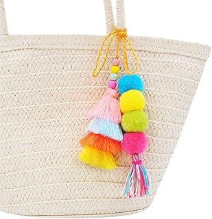 QTMY Cute Pom Pom Tassel Boho Purse Charms for Handbags Bag Pendant Keyring Keychain for Women Purse Decor