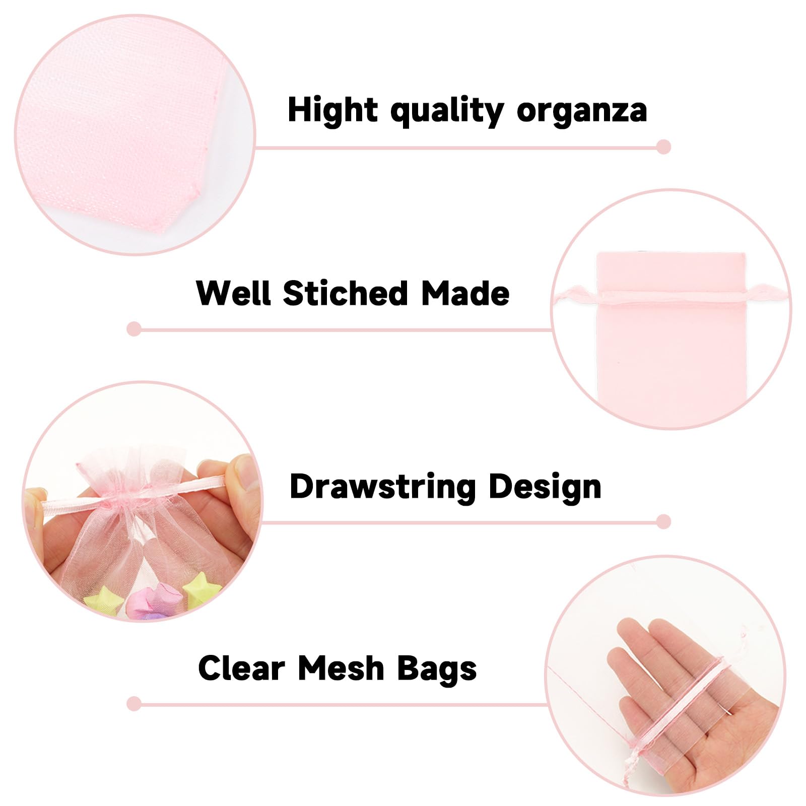 G2PLUS 50PCS Bolsitas para Regalos,Bolsas Organza 7×9CM Bolsita Rosa,Bolsas Pequeña para Boda Favores Joyas y Dulces