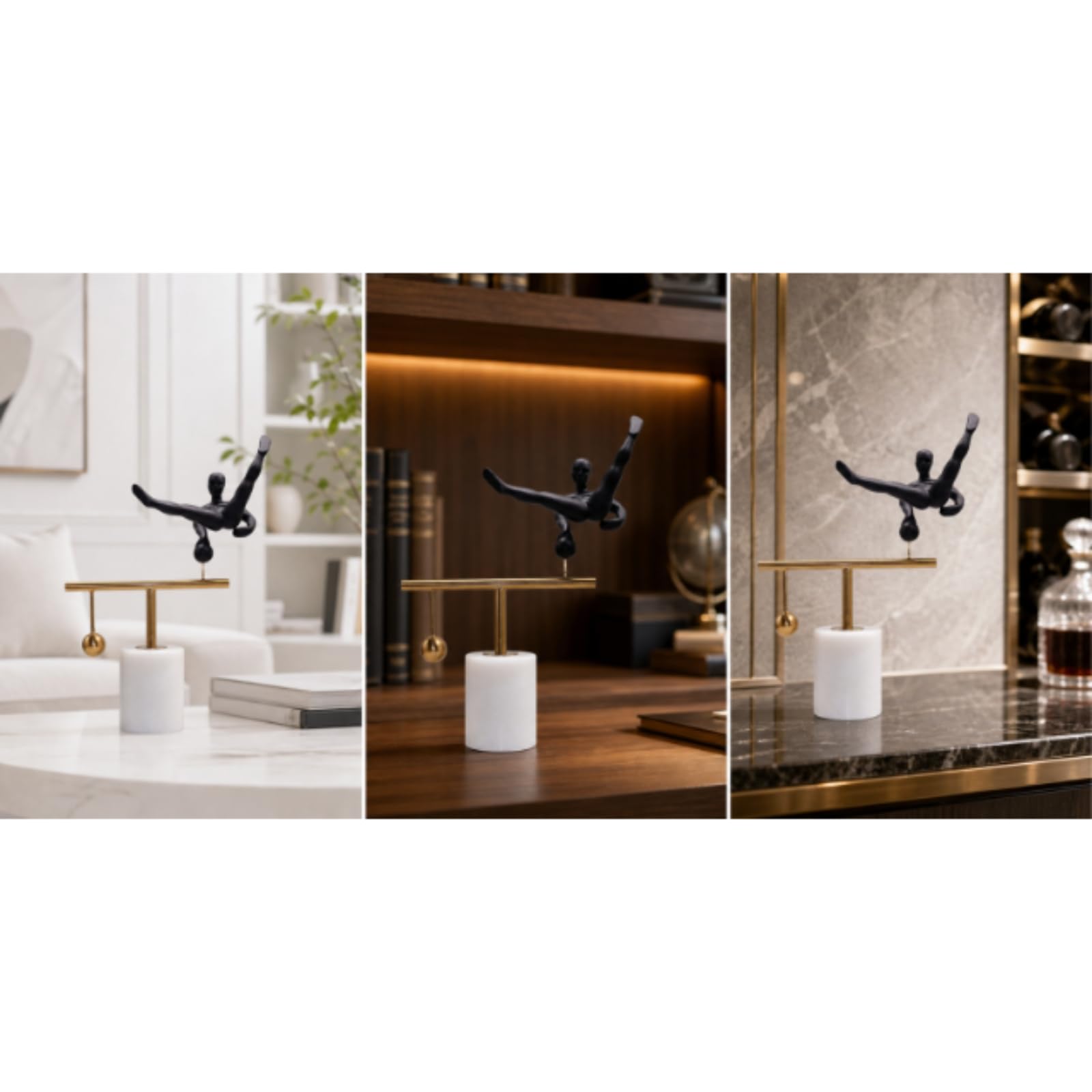 Figura Decorativa de Resina Escultura de Figura Humana Estatua Adorno Geométrico Ornamento de Mesa con Esfera Colgante y Base de Mármol Adecuada para Salón Estudio Rincón de Oficina