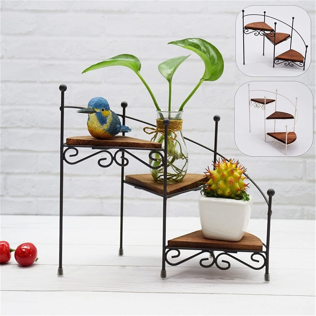 Plant Rack 3 Tiers Iron Decorative Stand Stair Shape Desktop Garden Flower Stand(white-Patch five-pointed star4)