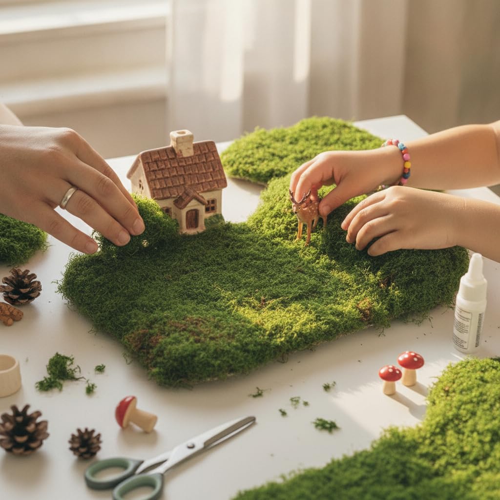 Muschio Artificiale Decorativo - Tappeto Muschio Finto per Micro Paesaggi e Modellismo - per diorami, Pezzo di muschio con base verde, 1m*1m