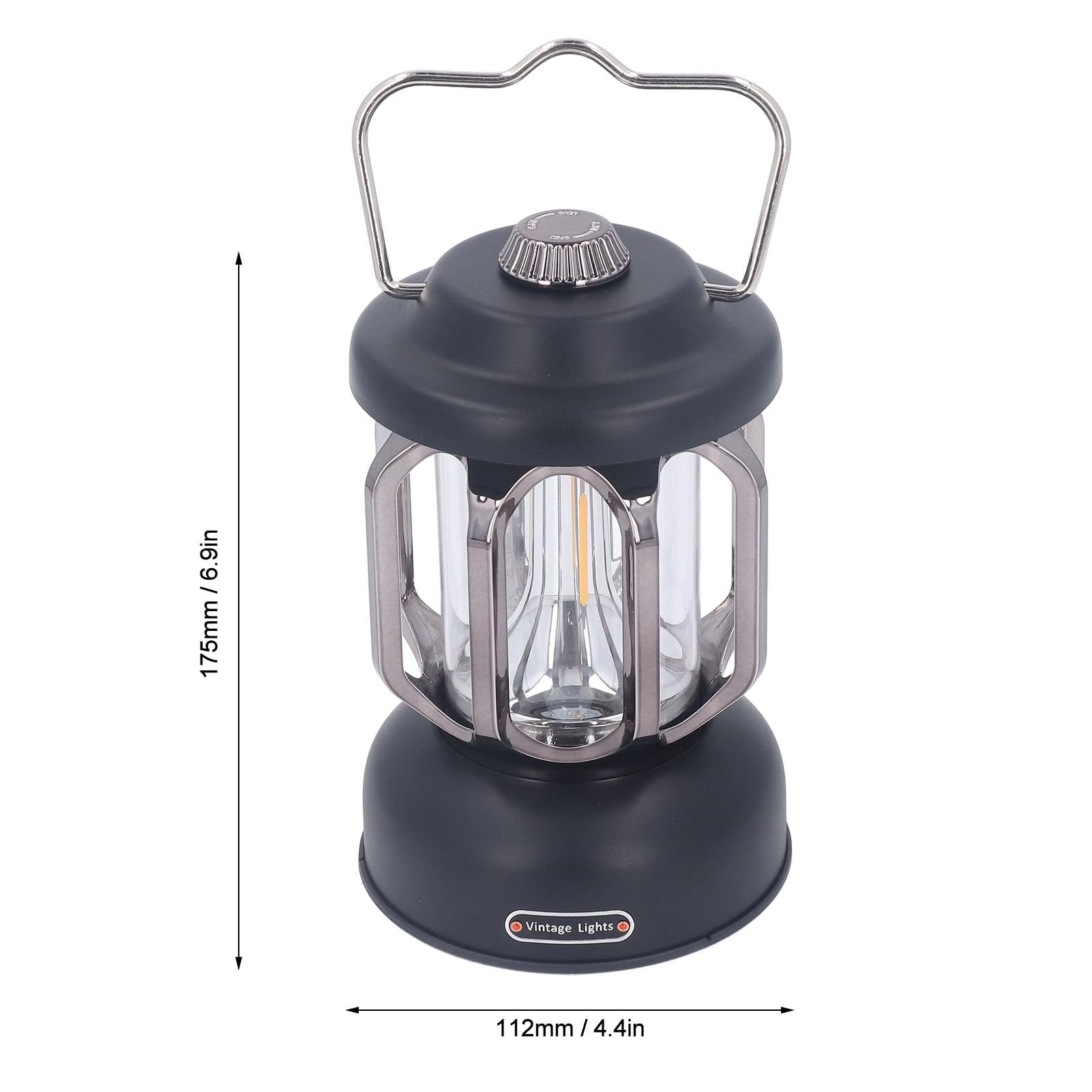 SIXRUN Retro-Campinglaterne, ABS-Vintage-Campinglampe mit Wiederaufladbarem Typ-C-Akku, 3 Lichtmodi, Dimmbares, Wasserdichtes Hakendesign für den Notfallgebrauch Im Zelt, Garten, Terrasse (BLACK)