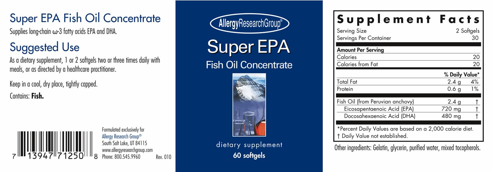 Allergy Research Group Super EPA Fish Oil Concentrate 60 Softgels