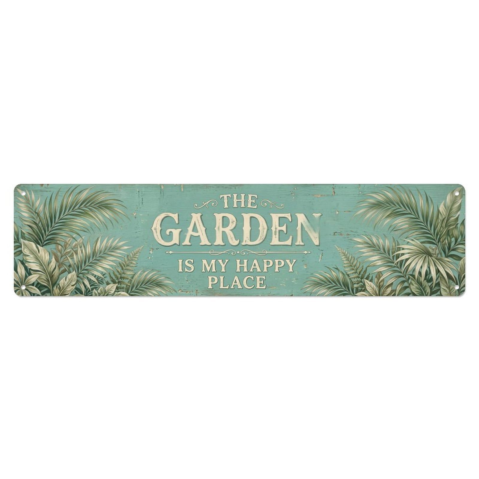 Vintage The Garden Is My Happy Place Palm Leaf Metal Tin Sign